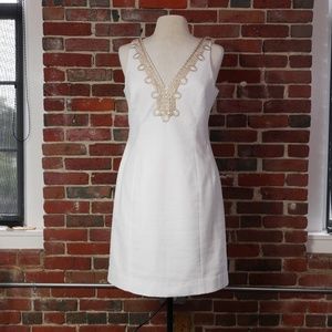Lily Pulitzer Sleeveless White Dress, Gold Trim